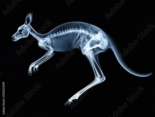 X-ray Image of Kangaroo in Motion Showing Skeletal Structure photo