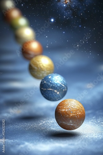 Orbital mechanics at play reveals planets elegantly twirling in harmonious paths beneath a canvas of glittering stars. photo