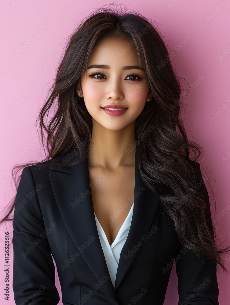 A woman in a suit is smiling for the camera A woman in a suit is smiling for the camera