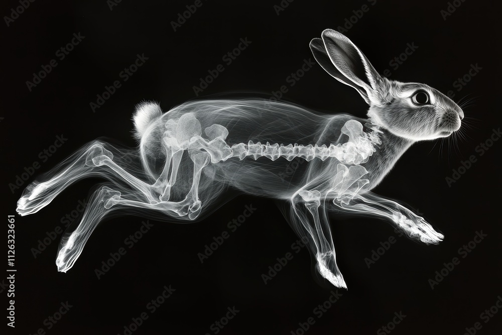 Obraz premium X-ray Image of a Rabbit in Motion Showing Skeletal Structure