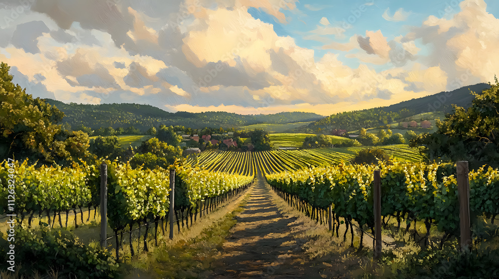 Naklejka premium A scenic vineyard landscape.