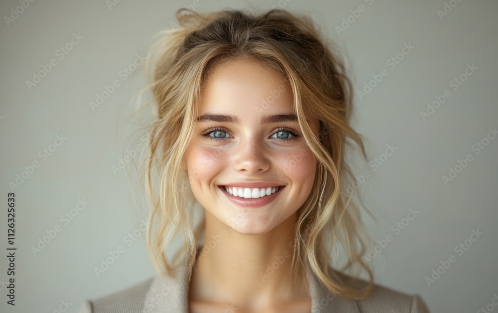 A woman in a suit is smiling for the camera A woman in a suit is smiling for the camera