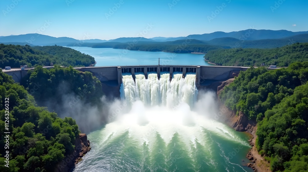 Aerial Perspective of a Hydroelectric Dam in Foz do Iguaçu with Cascading Spillways Aerial Perspective of a Hydroelectric Dam in Foz do Iguaçu with Cascading Spillways