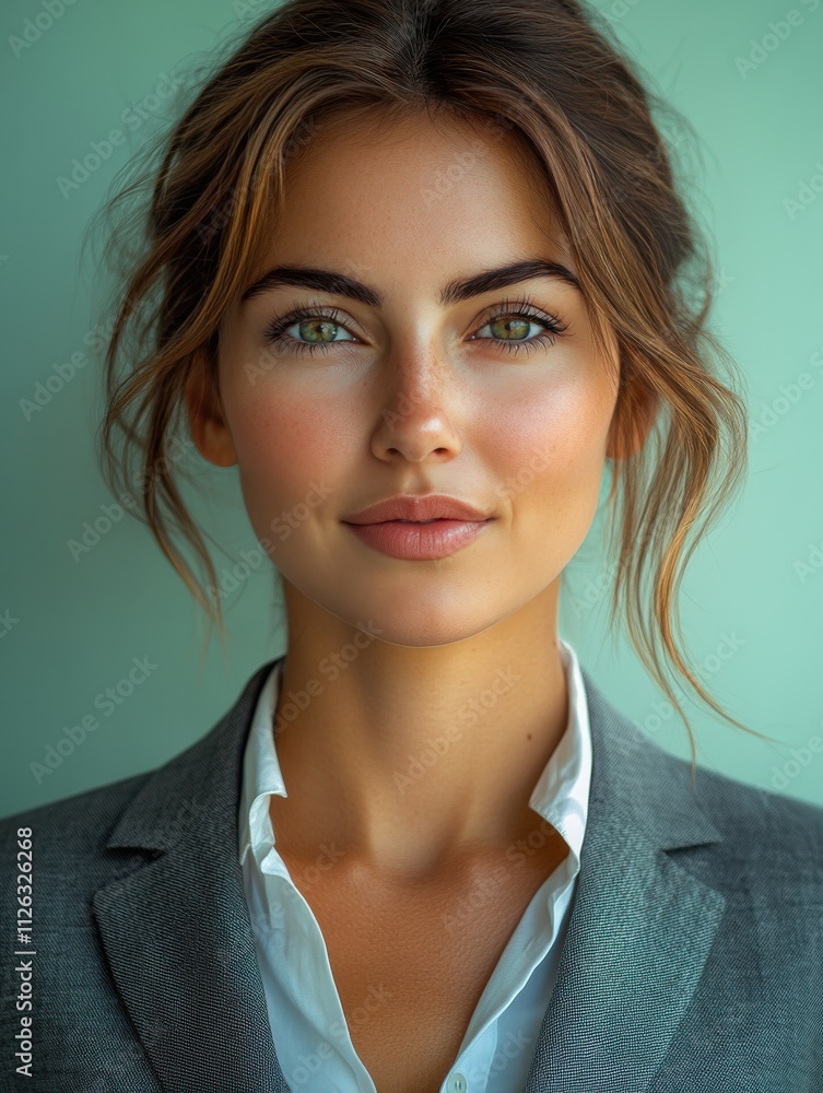 A woman in a suit is smiling for the camera A woman in a suit is smiling for the camera
