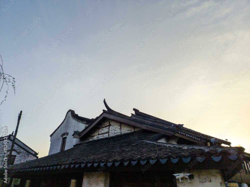 Serene Sunset Over Traditional Architecture with Historic Charm Serene Sunset Over Traditional Architecture with Historic Charm