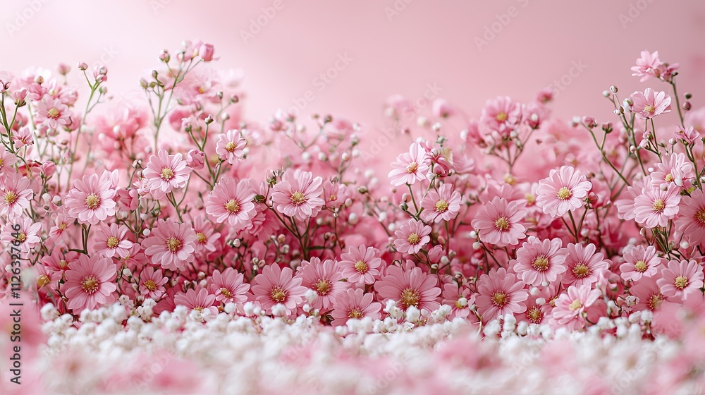 Fototapeta premium Pink flowers bloom in a vibrant display, creating a serene atmosphere in springtime