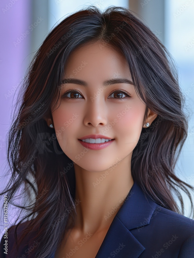 A woman in a suit is smiling for the camera A woman in a suit is smiling for the camera