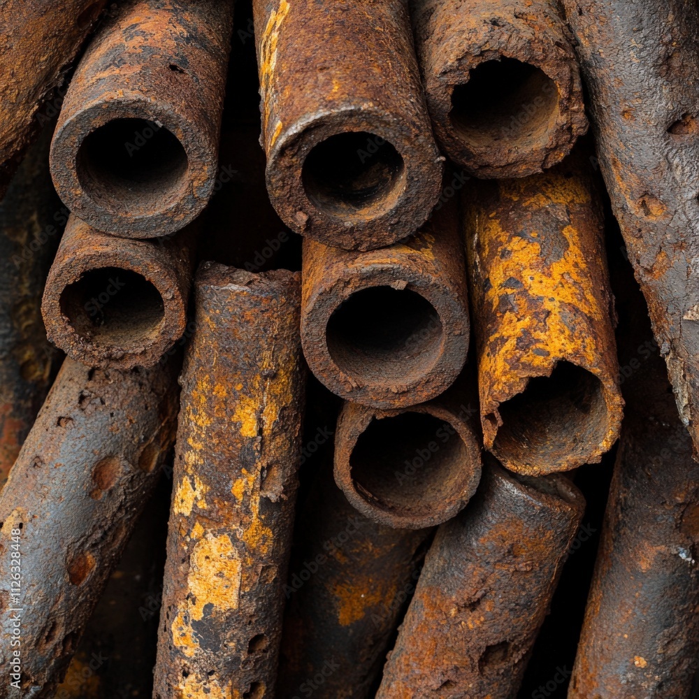 rusty metal pipes stacked together rusty metal pipes stacked together