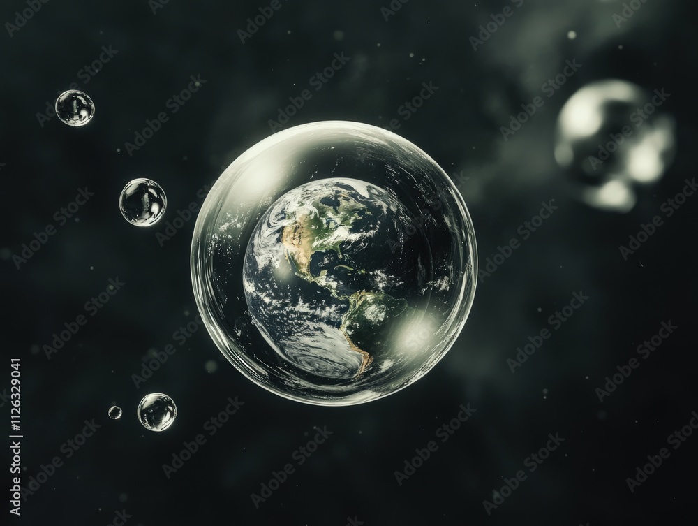 Naklejka premium earth in a soap bubble floating in space