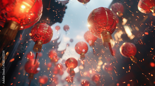 Wallpaper Mural Traditional Chinese Red Lanterns on festive street background. Chinese New Year, Lunar New Year Torontodigital.ca