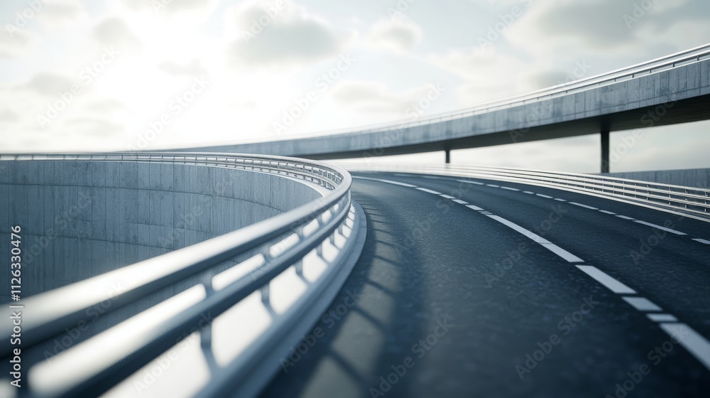 3D design of a bending highway with barriers, ideal for travel ads and car promotions. 3D design of a bending highway with barriers, ideal for travel ads and car promotions.