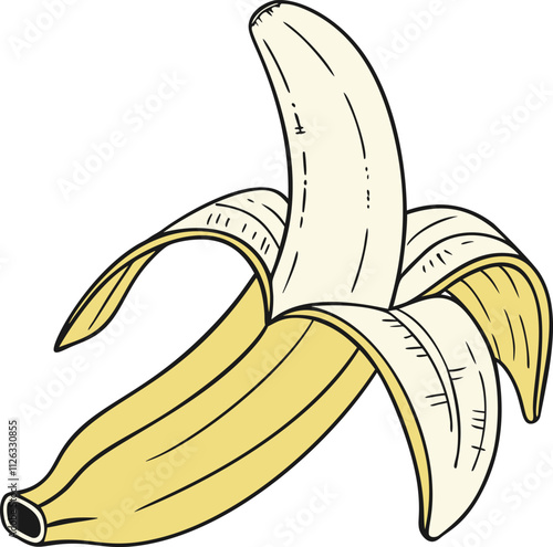 Freshly peeled banana ready for healthy snacking in bright colors and simple design