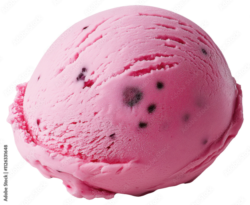 Pink berry-flavored ice cream scoop with dark specks Pink berry-flavored ice cream scoop with dark specks