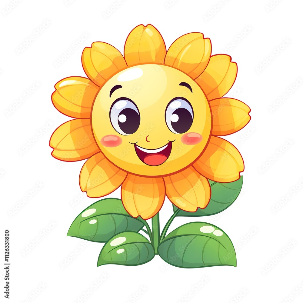 Cute SunFlower Smiling, Isolated, White Background Cute SunFlower Smiling, Isolated, White Background