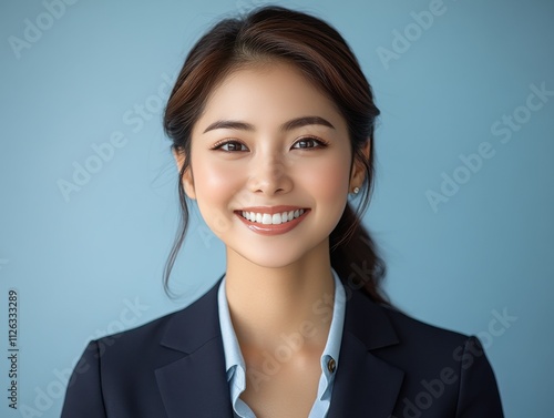 A woman in a suit is smiling for the camera