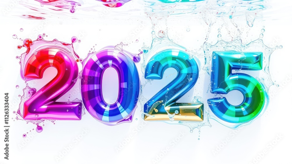 Happy new year 2025, Water splash text images Happy new year 2025, Water splash text images