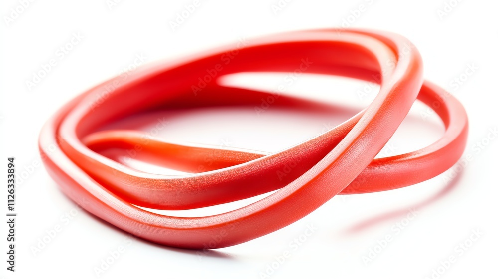 Red rubber bands intertwined on a white isolate background Red rubber bands intertwined on a white isolate background