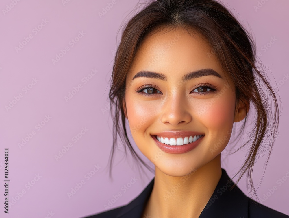 A woman in a suit is smiling for the camera A woman in a suit is smiling for the camera