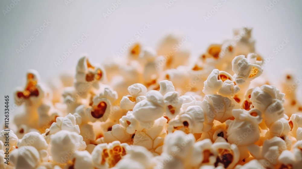A close-up view of fluffy, popped popcorn, highlighting its texture and shape. A close-up view of fluffy, popped popcorn, highlighting its texture and shape.