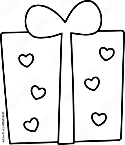 Valentine's Day gift box Outline Vector.
Isolated Valentine's Day gift wrapping coloring drawing.
Transparent background.
