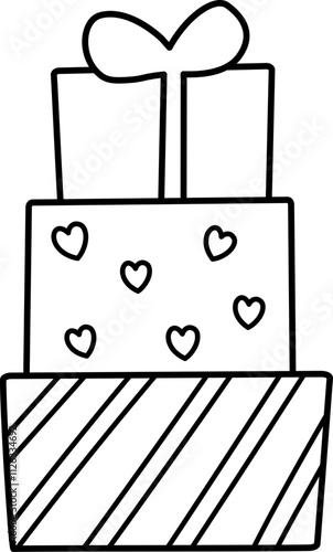 Valentine's Day gift box Outline Vector.
Isolated Valentine's Day gift wrapping coloring drawing.
Transparent background.