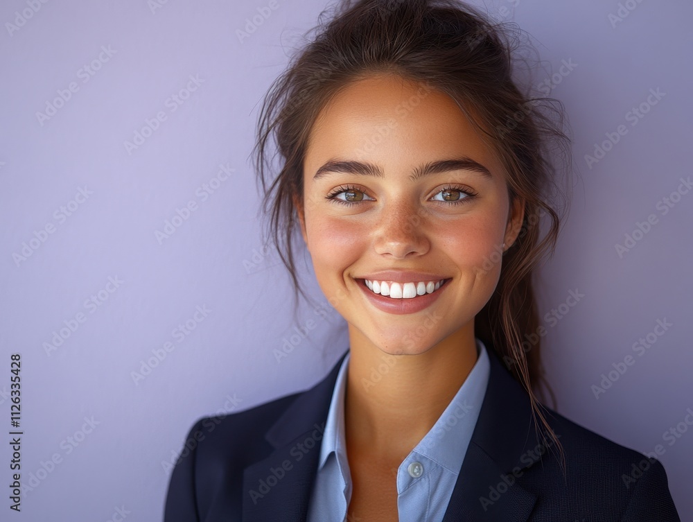 A woman in a suit is smiling for the camera A woman in a suit is smiling for the camera