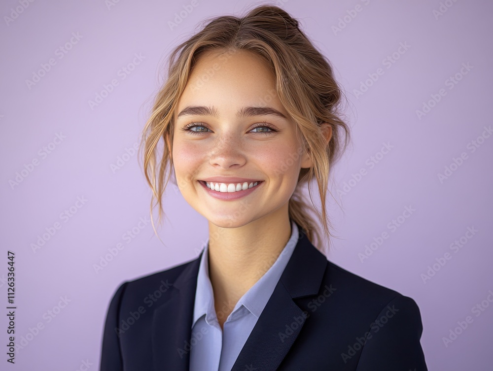 A woman with a suit is smiling for the camera A woman with a suit is smiling for the camera