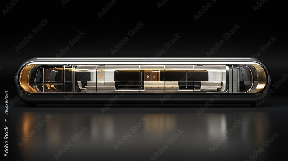 A sleek, futuristic transport pod design showcasing modern interior elements. A sleek, futuristic transport pod design showcasing modern interior elements.