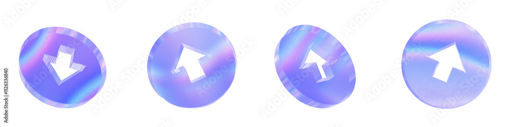 Set of 4 3d glass round arrow shape style 2 with aberration effect isolated on a transparent background. Blue tone. 3d transparent elements for graphic design. Set of 4 3d glass round arrow shape style 2 with aberration effect isolated on a transparent background. Blue tone. 3d transparent elements for graphic design.