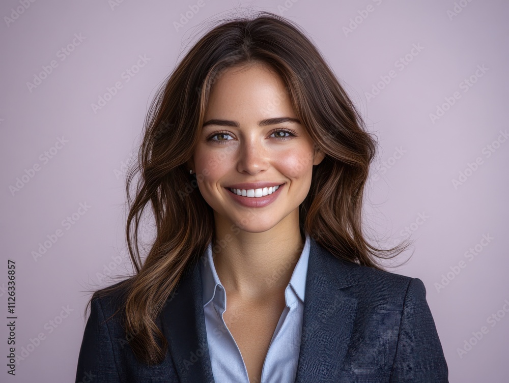 A woman with a suit is smiling for the camera A woman with a suit is smiling for the camera