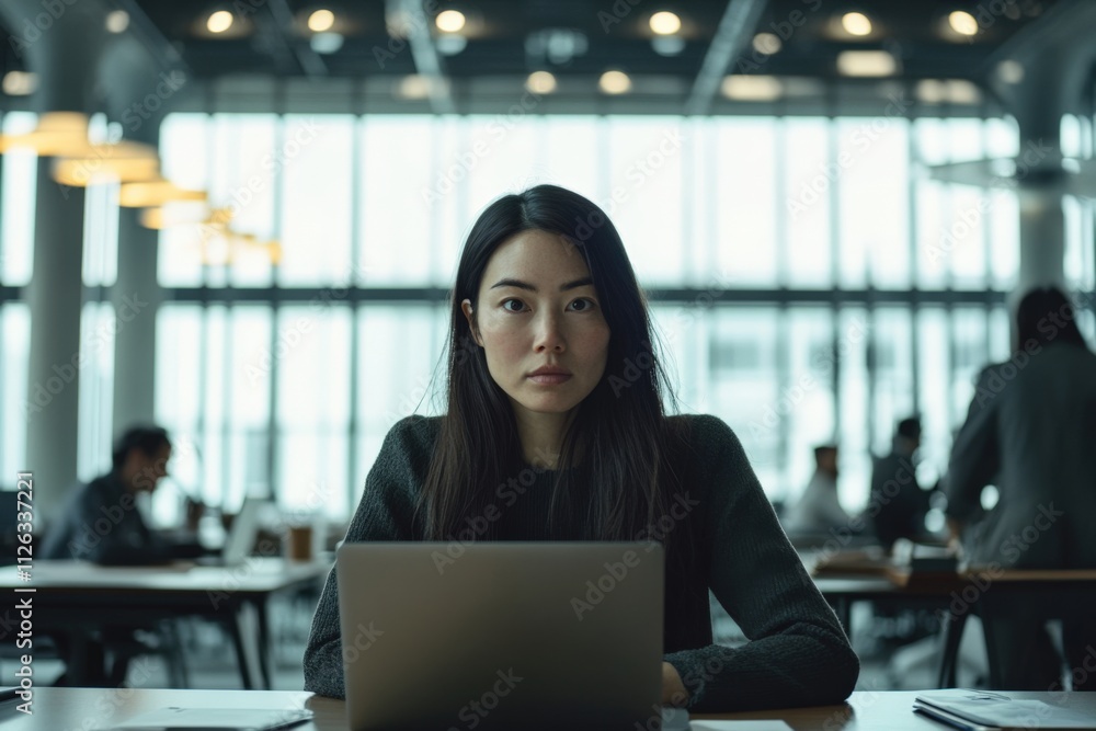 focused professional working on a laptop in a modern office environment focused professional working on a laptop in a modern office environment