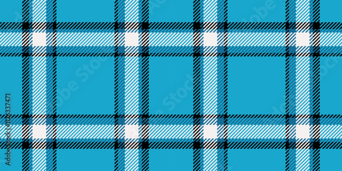 Yard textile seamless texture, complexity background tartan check. Nostalgic pattern fabric vector plaid in cyan and white colors.