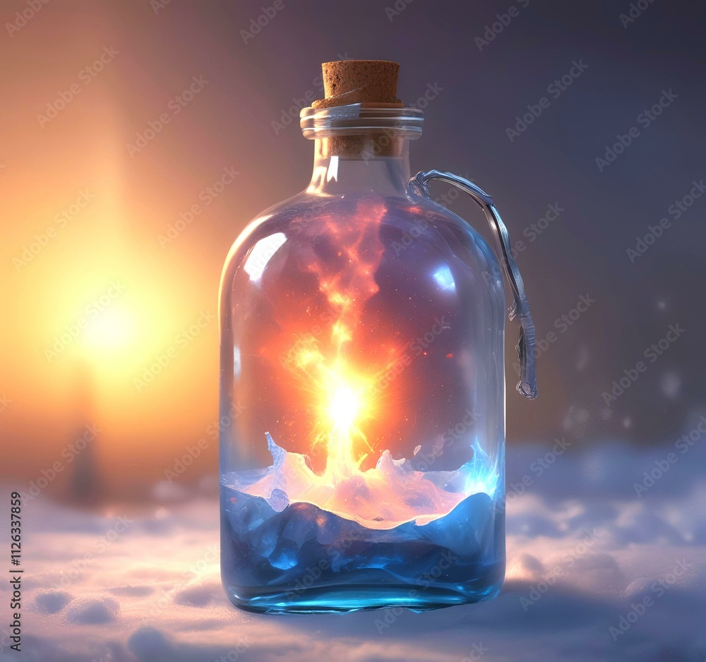 Illustration of bottle with magic spark inside. Illustration of bottle with magic spark inside.