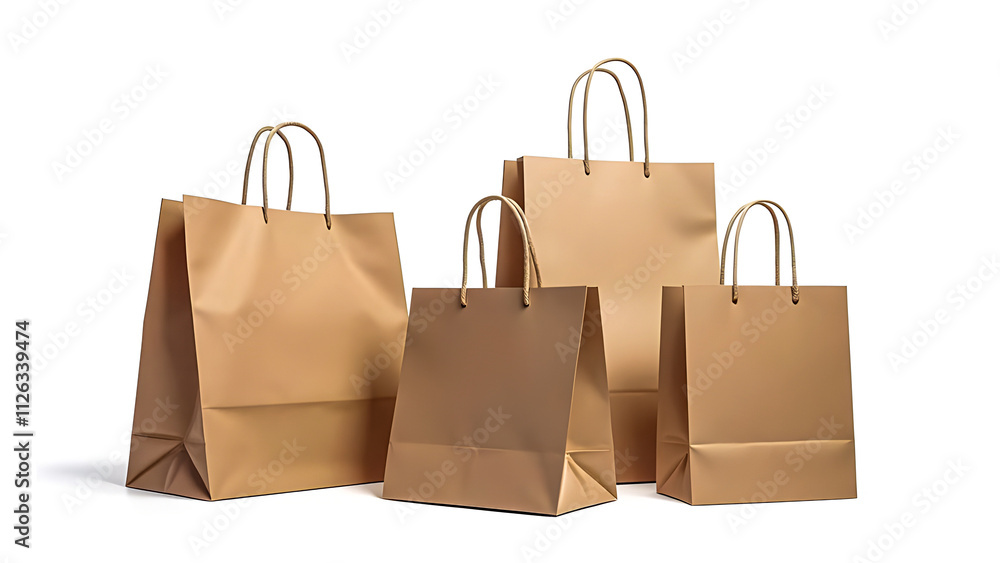 Four Brown Paper Shopping Bags on White Background. Four Brown Paper Shopping Bags on White Background.