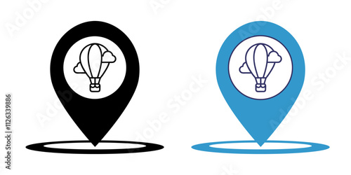 Map markers with hot air balloon icon, vector eps10 illustration