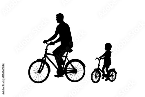 father and son with a bicycle silhouette.