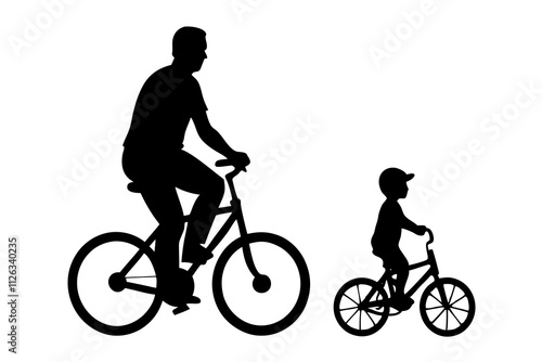 father and son with a bicycle silhouette.