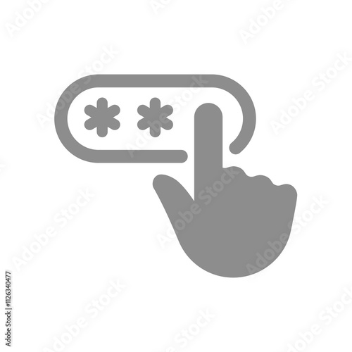 Pin code entering with hand and masked characters. Password login or logon vector icon.