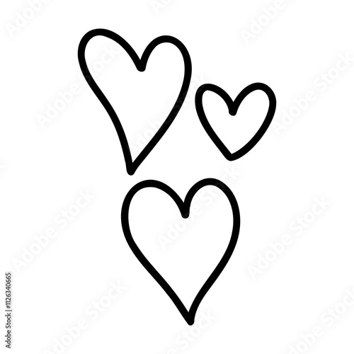 Cute three hearts love icon symbol valentines doodle hand drawn svg web like favorite black white outline