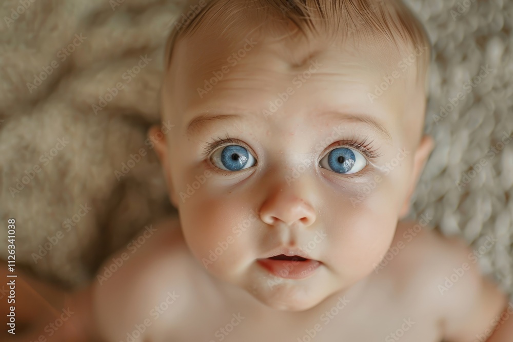 Curious baby peeks from behind patterned cushion in cozy home setting during daylight hours Curious baby peeks from behind patterned cushion in cozy home setting during daylight hours