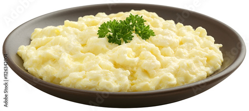 Isolated Cottage Cheese Garnished Fresh Parsley Servin - No Background, Transparent PNG photo