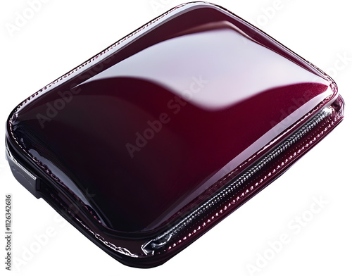 Isolated Glossy Burgundy Zip Case for Stylish Storage - No Background, Transparent PNG photo