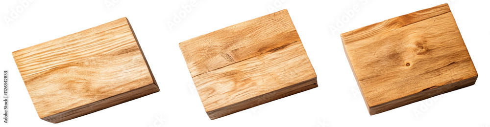 Three wooden blocks with distinct grain patterns on a white background Three wooden blocks with distinct grain patterns on a white background