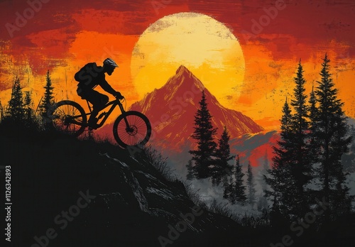 Illustration of rider on mountain bike. photo