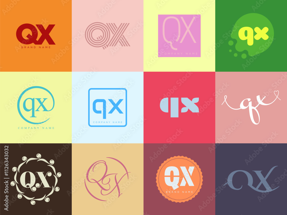 QX logo company template. Letter q and x logotype. Set different classic serif lettering and modern bold text with design elements. Initial font typography. QX logo company template. Letter q and x logotype. Set different classic serif lettering and modern bold text with design elements. Initial font typography.