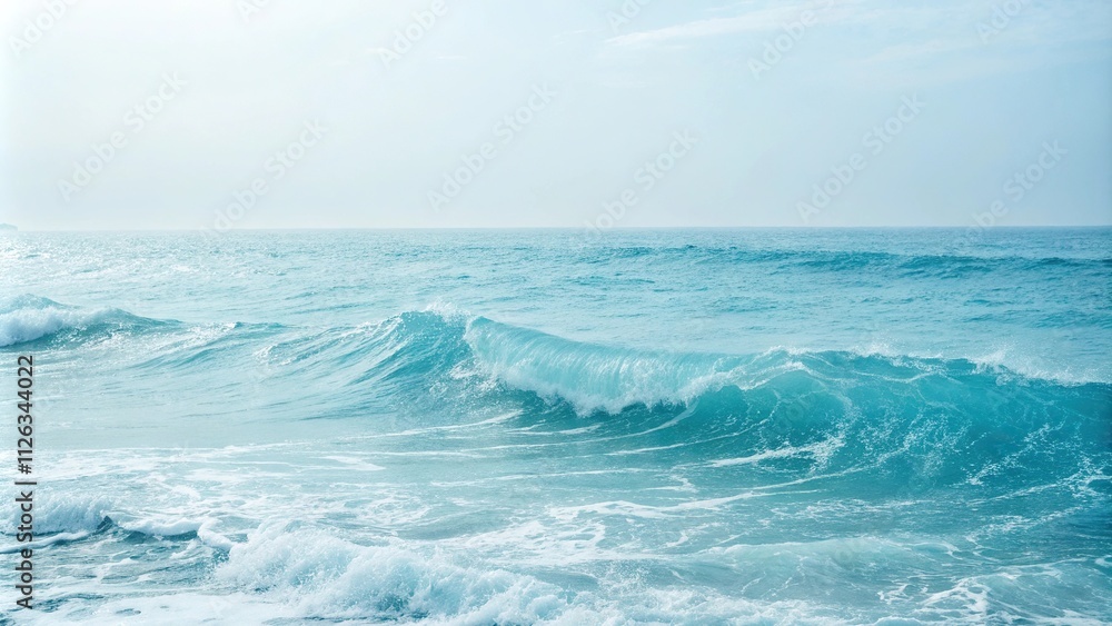 Obraz premium Soft and calming blue gradient background with a subtle wave pattern, ideal for nature and outdoor themes, landscape, wave pattern, creative element, scenery