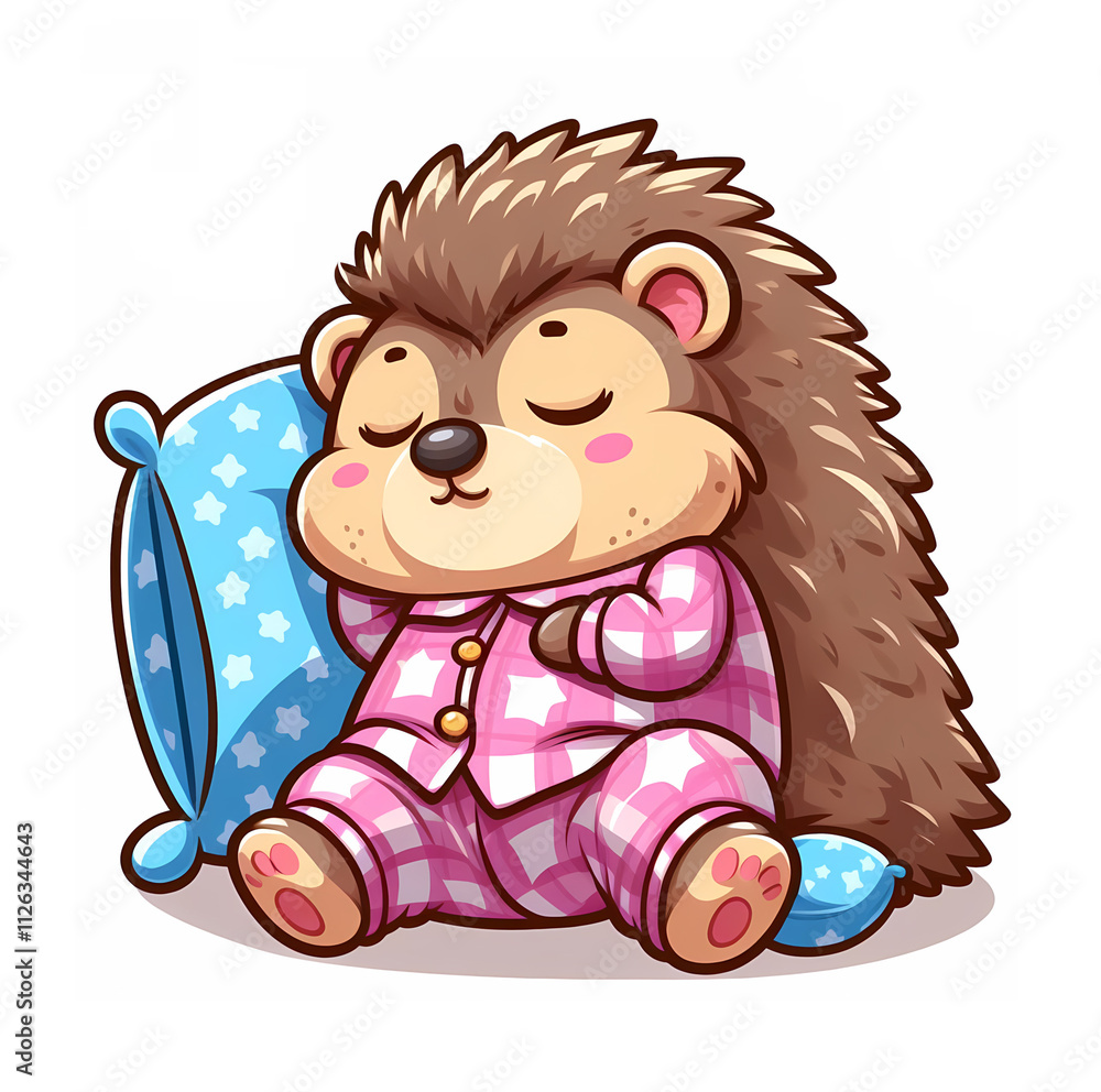 Fototapeta premium Adorable Cartoon Sleeping hedgehog in Cozy Pajamas