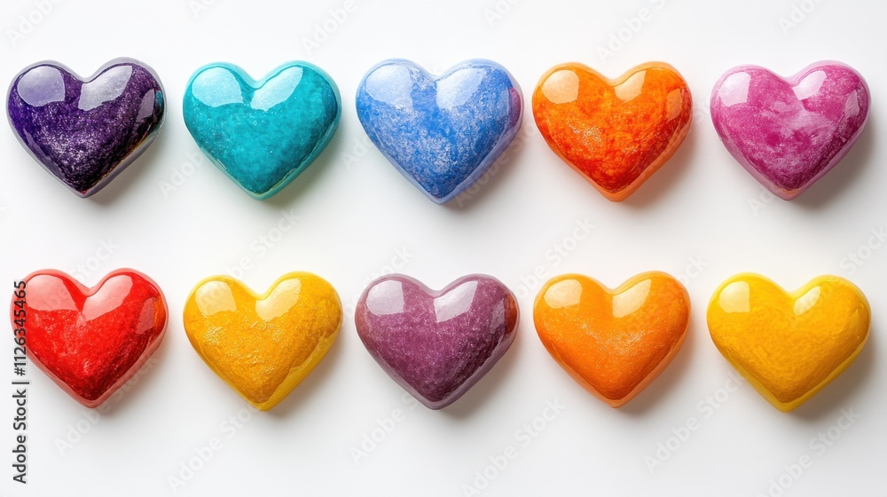Colorful heart-shaped candies arranged in a vibrant display evoke joy and creativity for any occasion Colorful heart-shaped candies arranged in a vibrant display evoke joy and creativity for any occasion