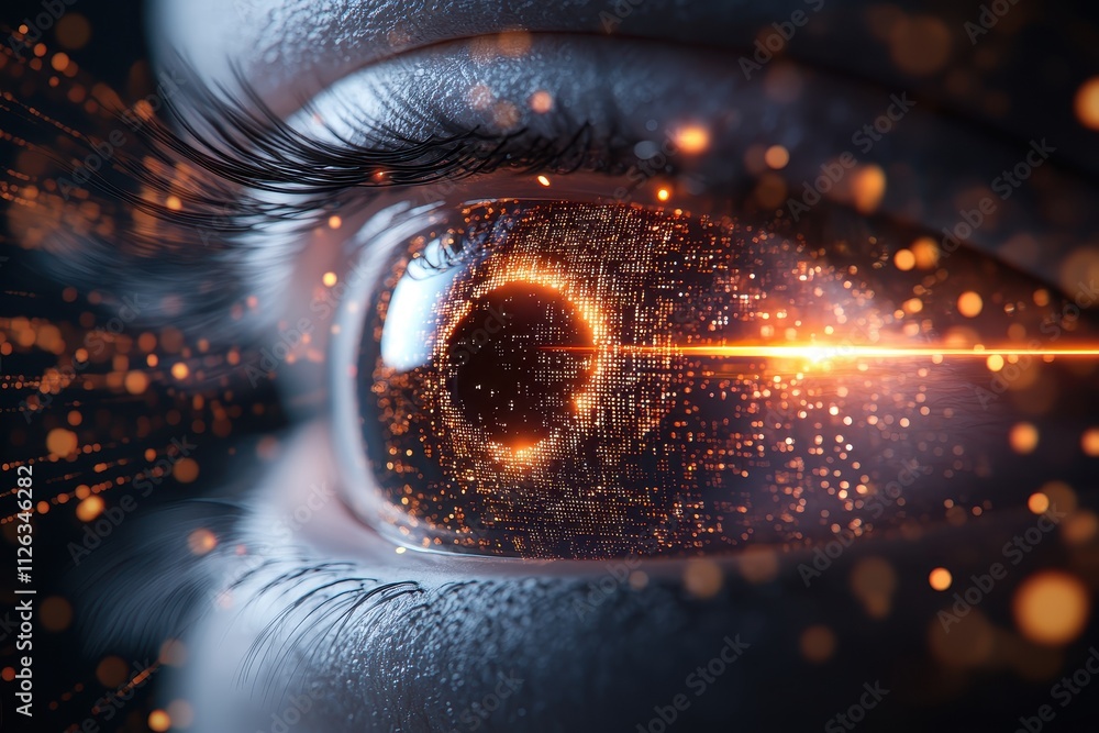 Close-Up of a Human Eye Reflecting AI Data: A Glimpse into Intelligent Learning and Self-Discovery Close-Up of a Human Eye Reflecting AI Data: A Glimpse into Intelligent Learning and Self-Discovery