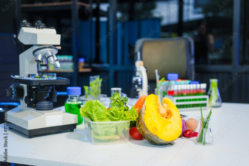 A modern research lab focused on plant genetic engineering, enhancing food and meat production. The lab is equipped with advanced cameras, capturing experiments and innovations.No people are present A modern research lab focused on plant genetic engineering, enhancing food and meat production. The lab is equipped with advanced cameras, capturing experiments and innovations.No people are present